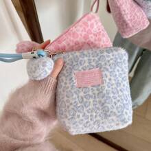 时尚简约别致豹纹毛绒化妆包，多功能卫生巾及化妆品旅行收纳包 - 彩色 - 查看 4