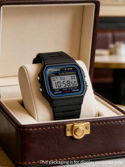 Casio 1 chiếc đồng hồ kỹ thuật số vuông phong cách retro unisex - Chống nước, lịch, báo thức, chức năng bấm giờ, chất liệu cao su, thời trang thể thao, phù hợp để đeo hàng ngày F-91W-1