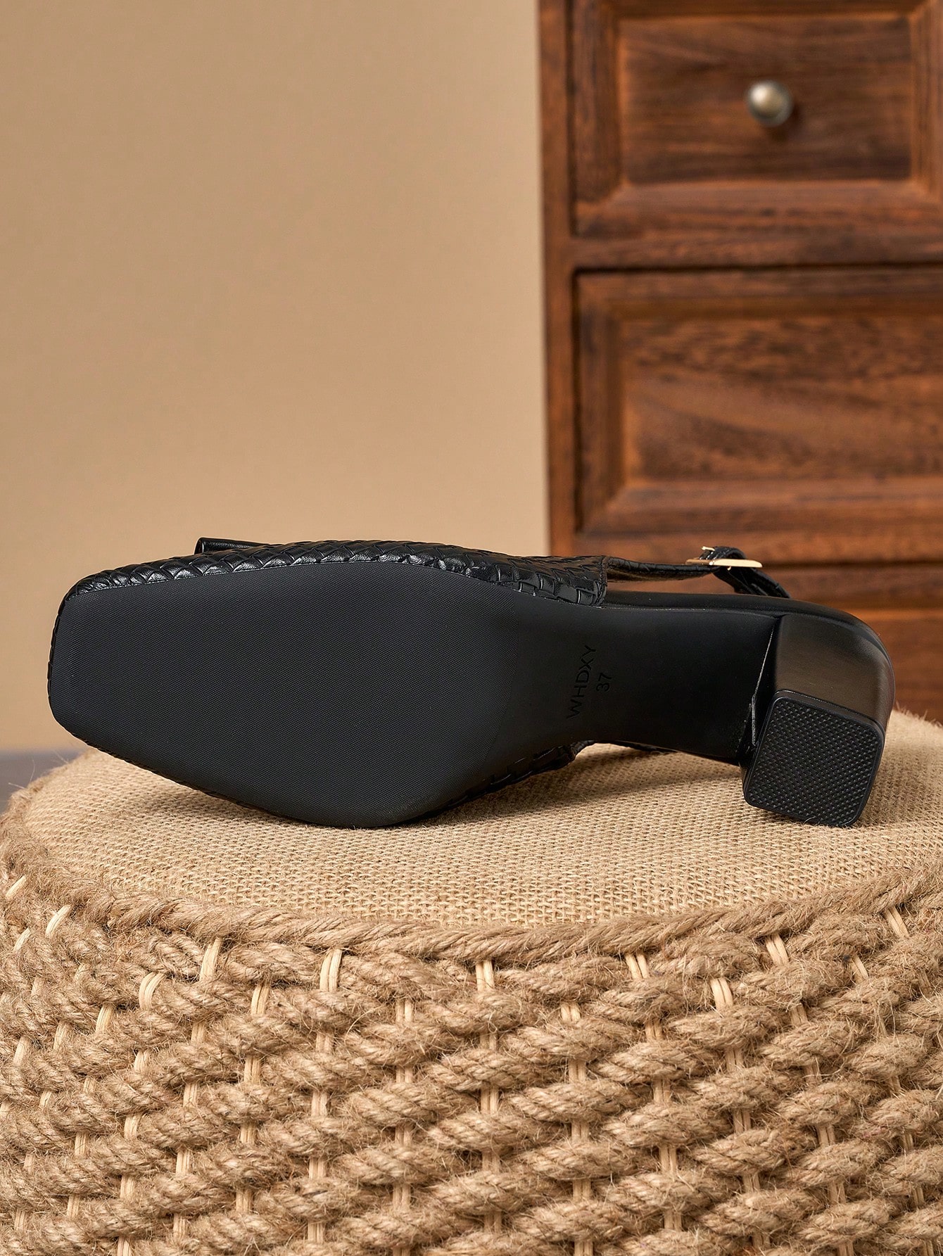 WHDXY صندل ذو كعب سميك مربع الأصبع بنسيج مُنسوج أن...