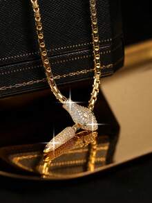 1pc Luxury Mysterious Snake Cubic Zirconia Chain Necklaces, Vintage Funky Long Clavicle Chain For Daily Wear, PartyAccessory And Gift For Friends - Yellow Gold - View 7