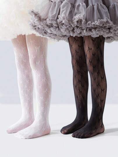 1pc Girls White Tights With Bow Design, Cute & Sweet Lolita Style Stockings, Fashion Soft & Breathable Leggings, Suitable For Princess Dress, Holidays, Daily Wear, Stage Performance, School Activities