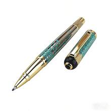 Luxury Metal Ballpoint Pen With Blue Green Pattern Silvery / Golden Clip Business Office Writing Pen Gift For Men Women - 1350 Blue Ballpoint Pen - View 1