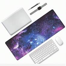 1pc Dreamy Purple & Blue Nebula Mouse Pad, Romantic Cosmic Starry Sky Themed Desk Mat, Large Non-Slip Office & Gaming Keyboard Pad - Rectangle - View 4