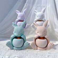Set de 2 moldes de silicona de resina con textura de peluche en forma de conejo y soporte de vela redondo - Adecuado para hacer velas, yeso, arcilla, cemento y concreto. Diseño creativo de conejito de Pascua para manualidades, joyero, decoración del hogar con gestos de conejo de peluche - Juego de 2 figuras de conejo de peluche y molde para candelabro redondo. - Ver 4