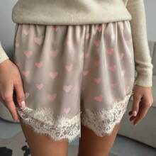 Boho Women's Lace Trim Satin Silk Shorts Shiny Elastic Waist Mini Shorts Pettipants Half Slip Shorts French Knickers Boyshorts For Dresses Full Coverage Underwear Lounge Pants - 卡其色 - 查看 3