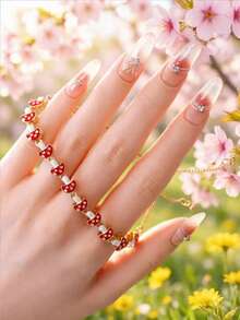 1pc Minimalist Double-Layer Electroplated Apple, Mushroom, Star, Moon, Cosmos, Dolphin, Ladybug, Flower, Duckling, Pentagram Beaded Bracelet, Unique Fashion Design, Versatile Accessory - Little Mushroom - View 4