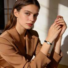 Rofusn Reloj de mujer de cuarzo analógico ovalado: Correa de PU, esfera punteada - Adecuado para todas las estaciones - Gris - Ver 6