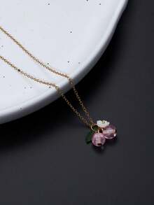 1 件优雅蓝莓吊坠项链，配有玻璃水果饰物和亚克力叶子，适合作为女士和女孩的生日礼物 - 藍色 - 查看 7