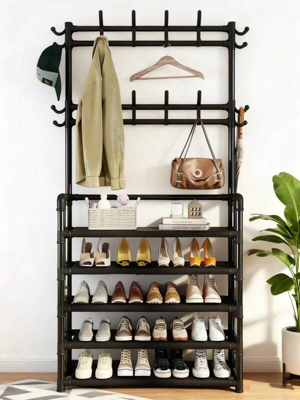 Zapatero Apilable Multiusos Con Marco De Metal, Estante Para Construir, Caja De Zapatos Portátil, 3/5 Niveles, Plegable, Creativo, De Hierro, Gran Estante De Almacenamiento Para Dormitorio, Armario, Zapatero, Caja De Almacenamiento De Zapatos Con Gancho Para Sombrero, Perchero, Entrada, Estante De Almacenamiento Grande, Zapatero, Armario, Sombrero, Zapatero, Abrigo Estante, Estante De Almacenamiento Multifuncional De Entrada