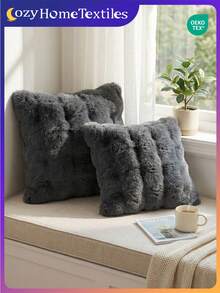 1/2/4pcs Luxury Faux Fur Toscana Pillow Covers, Without Pillow Insert, Soft & Comfortable, Fluffy, Suitable For Living Room Sofa, Bedroom Headboard, Home Decor, Extra Large 45x45 Inch Pillow Covers, Zipper Closure, Machine Washable, Oeko-Tex Certified - Black - View 2
