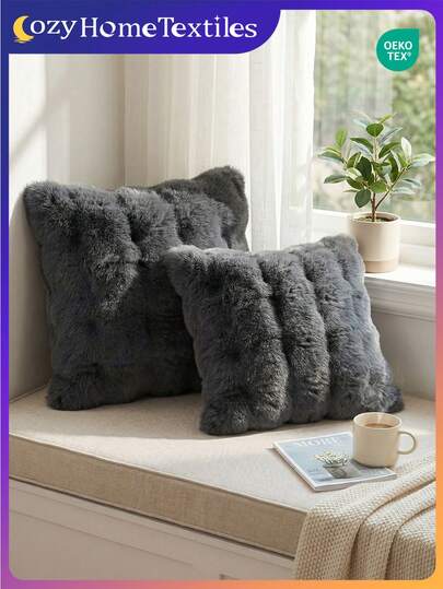 1/2/4pcs Luxury Faux Fur Toscana Pillow Covers, Without Pillow Insert, Soft & Comfortable, Fluffy, Suitable For Living Room Sofa, Bedroom Headboard, Home Decor, Extra Large 45x45 Inch Pillow Covers, Zipper Closure, Machine Washable, Oeko-Tex Certified
