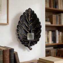 Portacandele da parete in ferro vintage con foglie nere e dorate, decorazione da parete per l'atmosfera di una cena a lume di candela - 1PC - Visualizzare 4