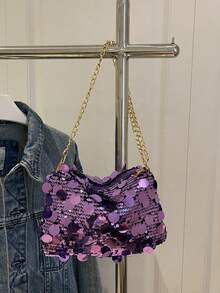 Túi xách dạ hội lấp lánh sang trọng dành cho nữ, sáng bóng và quyến rũ, mẫu mới về hình trăng lưỡi liềm đính đá, túi đeo vai thời trang dự tiệc, thích hợp cho nữ giới, đám cưới, dạ hội, tiệc tối/tiệc chiêu đãi, món quà tuyệt vời nhất dành cho phụ nữ. - Màu tím - Xem 10