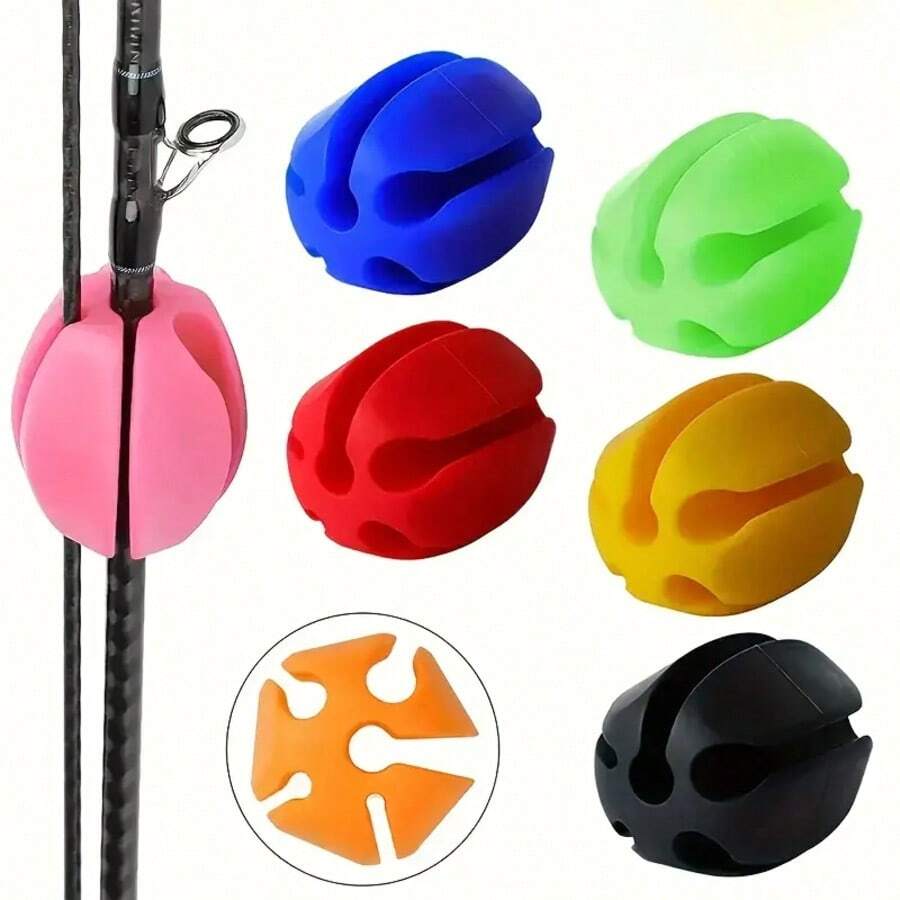 5 Fishing Rods And Ball Clamps, Fishing Rod And Ball Protectors, Fishing Rod And Ball Baits, Lightweight, With Five-Hole Design, Fishing Rod Fixing Kit, Fishing Rod Straps, Fishing Rod And Ball Kits - Mixed color - View 1