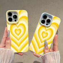 Funda para teléfono con patrón de corazón amarillo compatible con  17,  16 Pro Max,  15 Pro Max,  13 y  12. Fabricada en material de TPU que proporciona protección contra golpes y caídas. Un gran regalo para familiares, amigos, amantes, novios/novias y el Día de San Valentín. - Amarillo - Ver 4