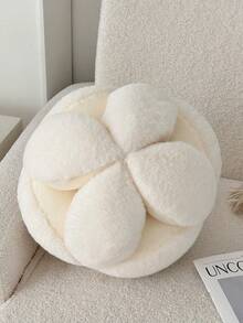 1pc White Hydrangea Plush Throw Pillow, Girly Decorative Cushion, Soft Faux Fur, 3D Fluffy, Suitable For Living Room, Bedroom, Sofa, Window, Lovely Gift - White - View 4