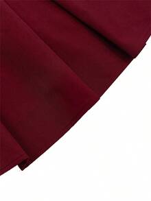 女士优雅约会/休闲A字腰带中长连衣裙，短袖，春夏款 - 酒紅色 - 查看 7