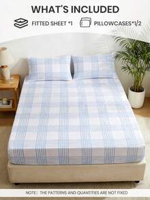 Bộ ga trải giường in họa tiết 2/3 món (1 bộ ga trải giường + 1/2 vỏ gối không kèm ruột gối), Tấm bảo vệ nệm thoải mái, thân thiện với da, Tấm phủ nệm in họa tiết, Mềm mại, Thoáng khí, Nhiều kích cỡ, Phù hợp với giường đơn/đôi/nữ hoàng/vua, Có thể giặt máy, Trang trí nhà cửa, Trang trí phòng ngủ - Nhiều màu - Xem 3