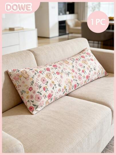 1pc Floral Print Long Pillow Case - Lightweight Breathable Decorative Pillow Cover, Romantic Theme Bed/Sofa Throw Pillow Sham, Elegant Bedroom Sofa Cushion Cover