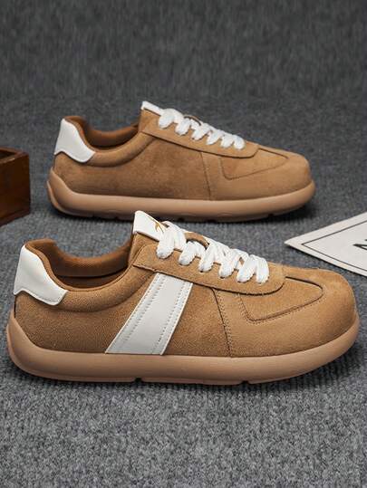 2026 New Men's Casual Sports Shoes, Flat, Soft & Comfortable Low-Top Round Toe Lace-Up Retro Style Sneakers, Comfortable Outdoor Sports Shoes, Colorblock Low-Top Casual Campus Style Comfortable Men's Shoes