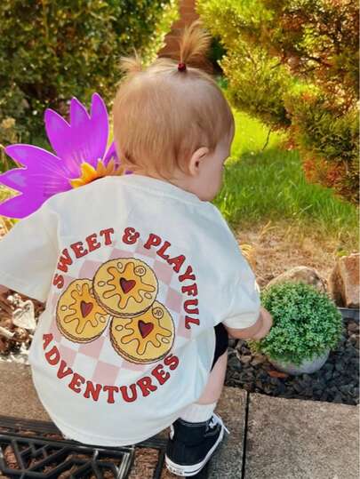 1pc Infant/Toddler Boys' Casual Graphic Print Round Neck Short Sleeve T-Shirt, Summer Childrenswear - A Captivating T-Shirt That Brings Joy And Happiness To Every Child!