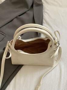 New Fashionable & Elegant Solid Color PU Leather Bow Tie Decor Mini Handbag For Women - White - View 9