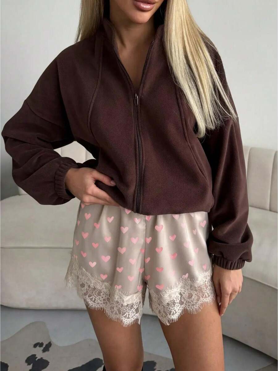 Boho Women's Lace Trim Satin Silk Shorts Shiny Elastic Waist Mini Shorts Pettipants Half Slip Shorts French Knickers Boyshorts For Dresses Full Coverage Underwear Lounge Pants - 卡其色 - 查看 1