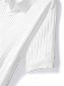 Men's Ribbed Airplane Collar Polo Knit Shirt, Short Sleeve, Summer Fashion - White - View 9