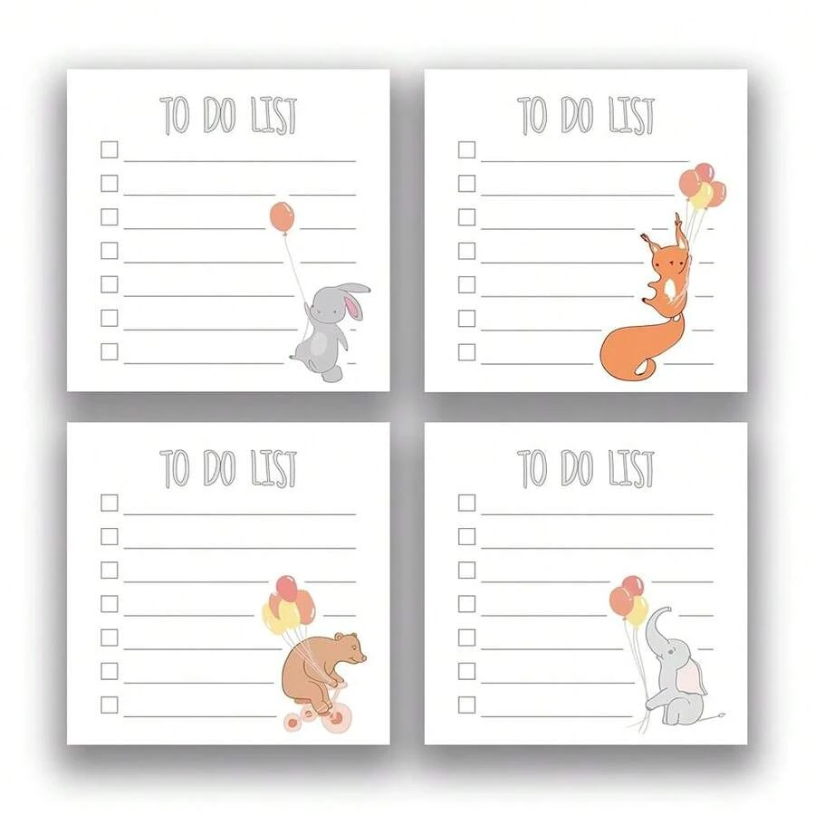 Cute Animal 4 Pads/200 Sheets 3x3 Sticky Notes Set, Adorable Cartoon Memo Pads With High-Adhesive, Post Reusable Tearable It Notes For Journal Planners Office Schoolsss Home, To-Do List Stationery Gift - 奇思妙想待辦事項 - 查看 1