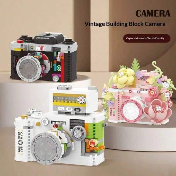 400+ Pcs Vintage Camera Building Block Set, Vintage Camera Model Kit, Digital Camera Model Kit, DIY STEM Toy, Collectible Digital Camera Model, Creative Gift For Photography Enthusiasts And Vintage Collectors