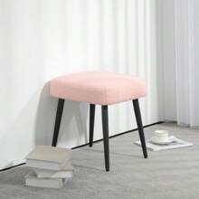 Square Pink Cashmere-Look Stool With Steel Legs, Ideal Footrest For The Living Room And Bedroom. - Pink - View 2