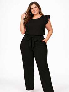 Elegant Plus Size Social Set In Dune Crepe, Casual Style With Drawstring Pockets, For Office Or Home. - Black - View 6