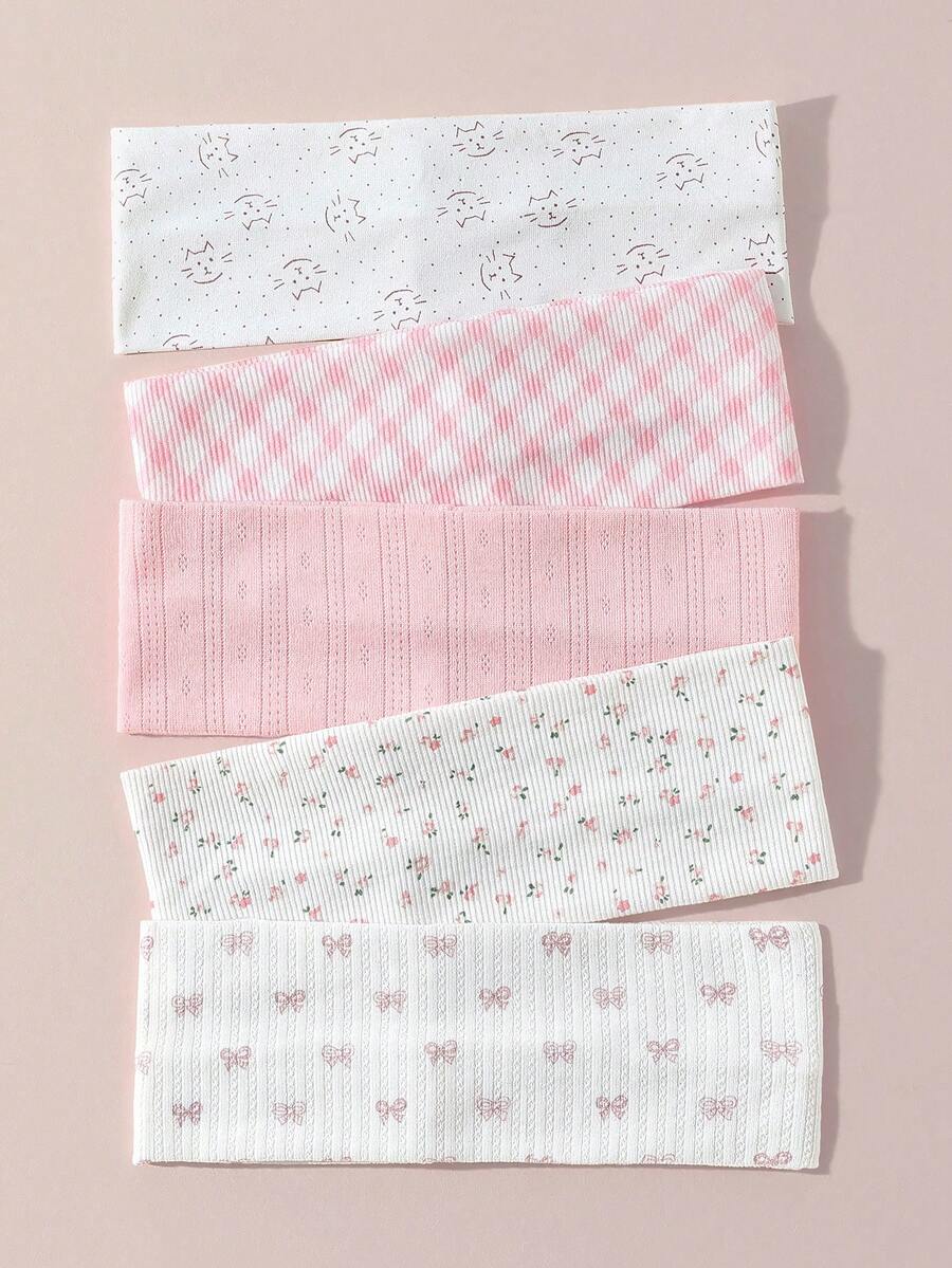 5件套 花卉、蝴蝶结、格子、猫咪印花 柔软防滑发带 弹性瑜伽运动发饰 多功能日常时尚发带 女士头巾 夏季穿搭 - 彩色 - 查看 1