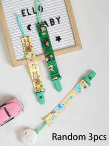 3pcs/Set 2-Sided Floral Pacifier Clips, Baby Teething Toy Holder Leash, Random Pattern - Blue - View 13