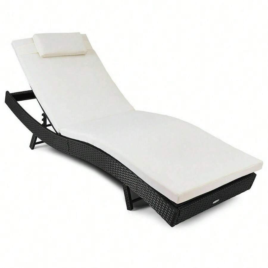 All-Weather Adjustable Outdoor Pool Patio Chaise Lounge Furniture Chair Cushion - Black - View 1