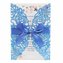Paquete de 10 invitaciones de boda cortadas con láser, brillantes y en color plateado y dorado claro (incluye tarjetas en blanco, sobres y moños de cinta), tarjetas de invitación elegantes y de alta calidad para bodas y fiestas - Multicolor - Ver 41