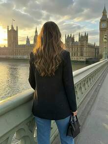 Black Rhinestone Embellished Blazer Jacket For Women, Unique Design, Casual Chic, Spring/Autumn - Black - View 4