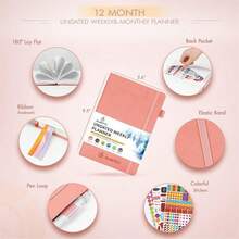 Jubtic Planner Pro Non-Dated Weekly Monthly Agenda Planner - A5 Appointment Book - Pink - View 6