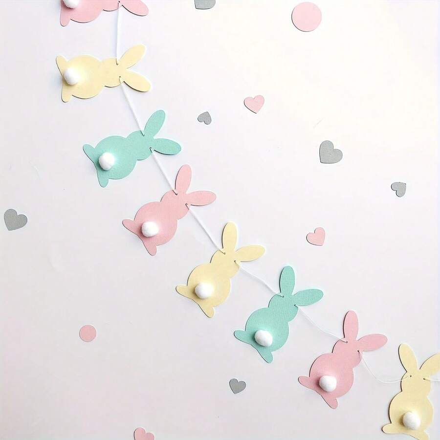 1 pieza Cartel de bienvenida con conejito de Pascua y pollitos - Decoración colgante de primavera artificial con motivos lindos y de huevos, decoración de fiesta de Pascua interior/exterior en tonos pastel, 2D plano para señalización de puerta, pared y celebraciones de primavera, 2D plano - Multicolor - Ver 1