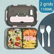 1 hộp đựng cơm trưa bằng nhựa vuông có ngăn chia có thể tháo rời, hộp đựng cơm bento chống rò rỉ kèm dao kéo, hộp đựng thực phẩm an toàn cho lò vi sóng có thể tái sử dụng, thích hợp cho văn phòng, trường học, cắm trại, nhà bếp, Giáng sinh - Một kích thước phù hợp với tất cả - Xem 15
