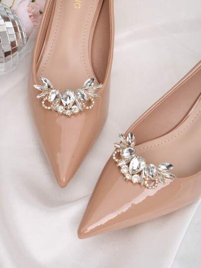 2pcs Detachable DIY Shoe Accessories, White & Gold Feather Wing Shaped Crystal Decor Shoe Clips, Fashion Elegant Shoe Decorations For High Heels, Shoes, Sandals, Pumps, Bridal Shoes, Casual Shoes, Office Shoes