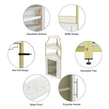 clóset de Esquina para licores con estantes Ajustables, clóset de Barra Industrial de 61 Pulgadas, no Empotrado con Puerta de Malla y Soporte de Vidrio para Cocina, Color café rústico - Dorado - Ver 4