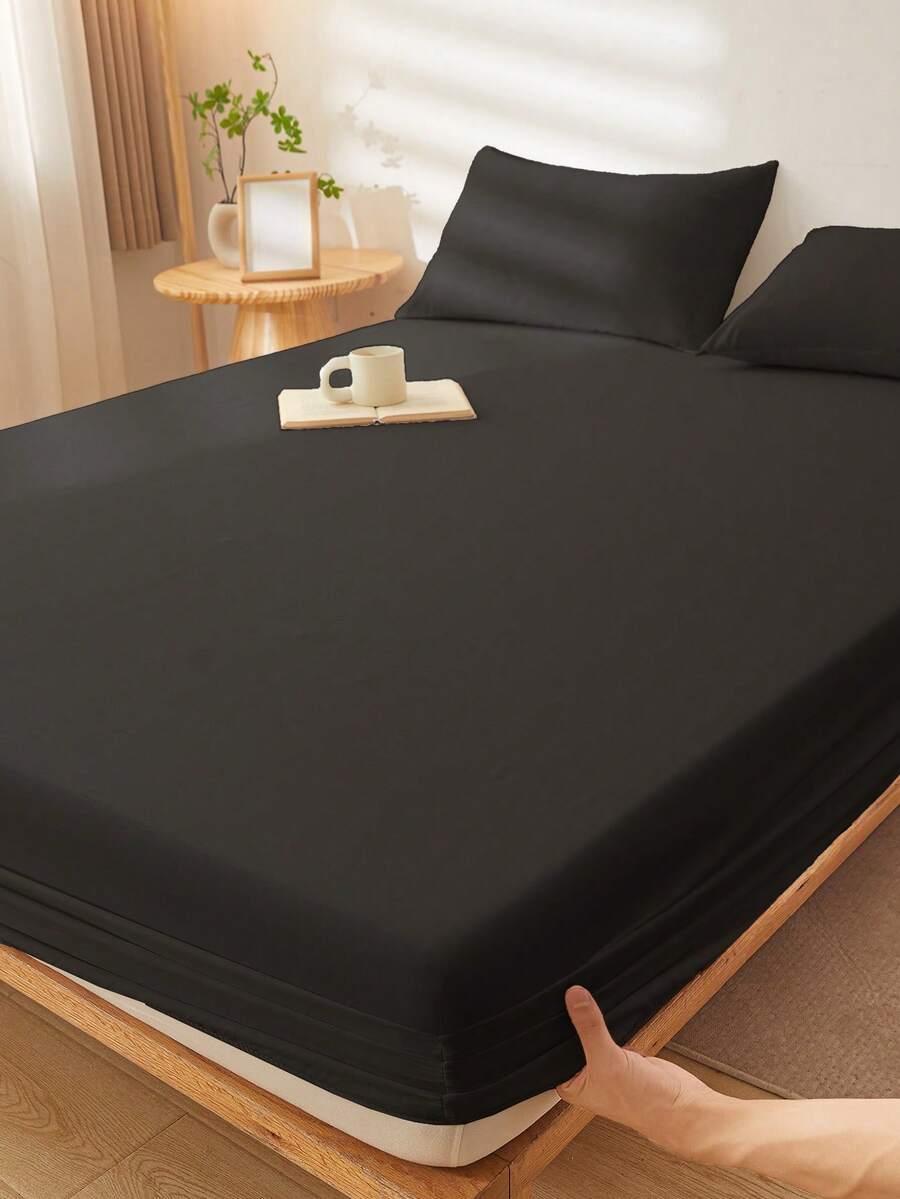 1 pièce Drap-housse ultra doux de couleur unie, literie, drap de lit léger, housse de matelas noire, drap-housse à poche profonde, respirant, convient à tous les formats de lit - lit simple, double, queen, king, pour toutes les saisons, décoration intérieure, lavable en machine