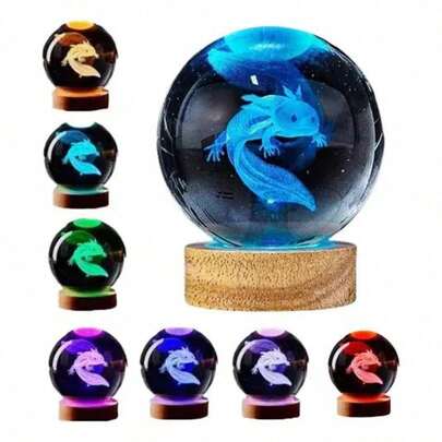 Lampara De Noche Led 3d Galaxia Bola Cristal Ajolote con Diseño de Dragón y Colores Cambiantes para Ambiente Único