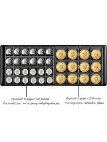 312 Pockets Thick PVC Coin Collection Album, Large Capacity Coin Storage Photo Album - Black - View 3