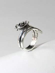 1枚时尚龙形合金戒指，男女皆宜，日常佩戴 - 復古銀色 - 查看 4