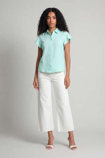 Naf Naf Pistachio Short-Sleeved Shirt Chemises Green Fabric