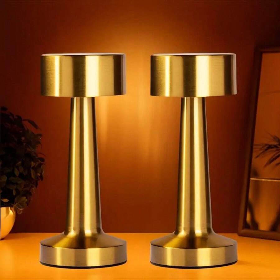 1 pieza Lámpara de escritorio LED recargable por USB, lámpara de metal retro de alta gama con control táctil, luz nocturna inalámbrica y portátil con sensor táctil, 3 modos de color y 3 niveles de brillo, control táctil, luz LED cuidado de los ojos recargable de larga duración, adecuada para dormitorio, sala de estar, oficina, dormitorio, bar, fiesta, cena, decoración de mesa, regalo creativo para Ramadán/cumpleaños