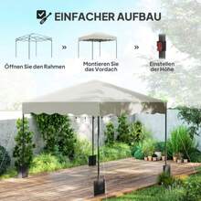 Pavilion Measuring Approximately 3 X 3 M, Water-Repellent, Robust, Foldable And Winter-Resistant, With UV 50+ Protection, Foldable Party Tent, Garden Tent With Carrying Bag, Garden Pavilion For Camping, Cream White - Apricot - View 4