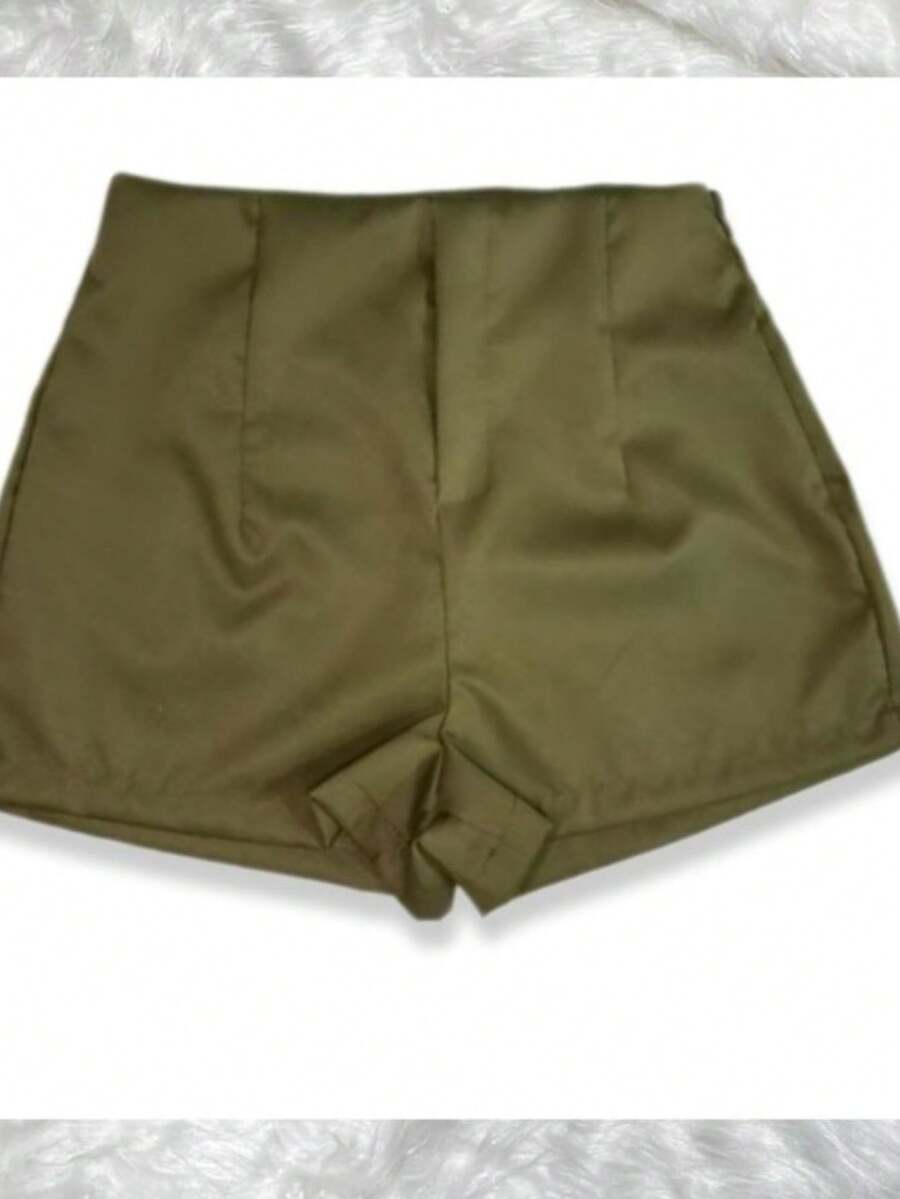 Women's Tailored High-Waisted Shorts With Side Zipper. - xanh quân đội - Xem 1